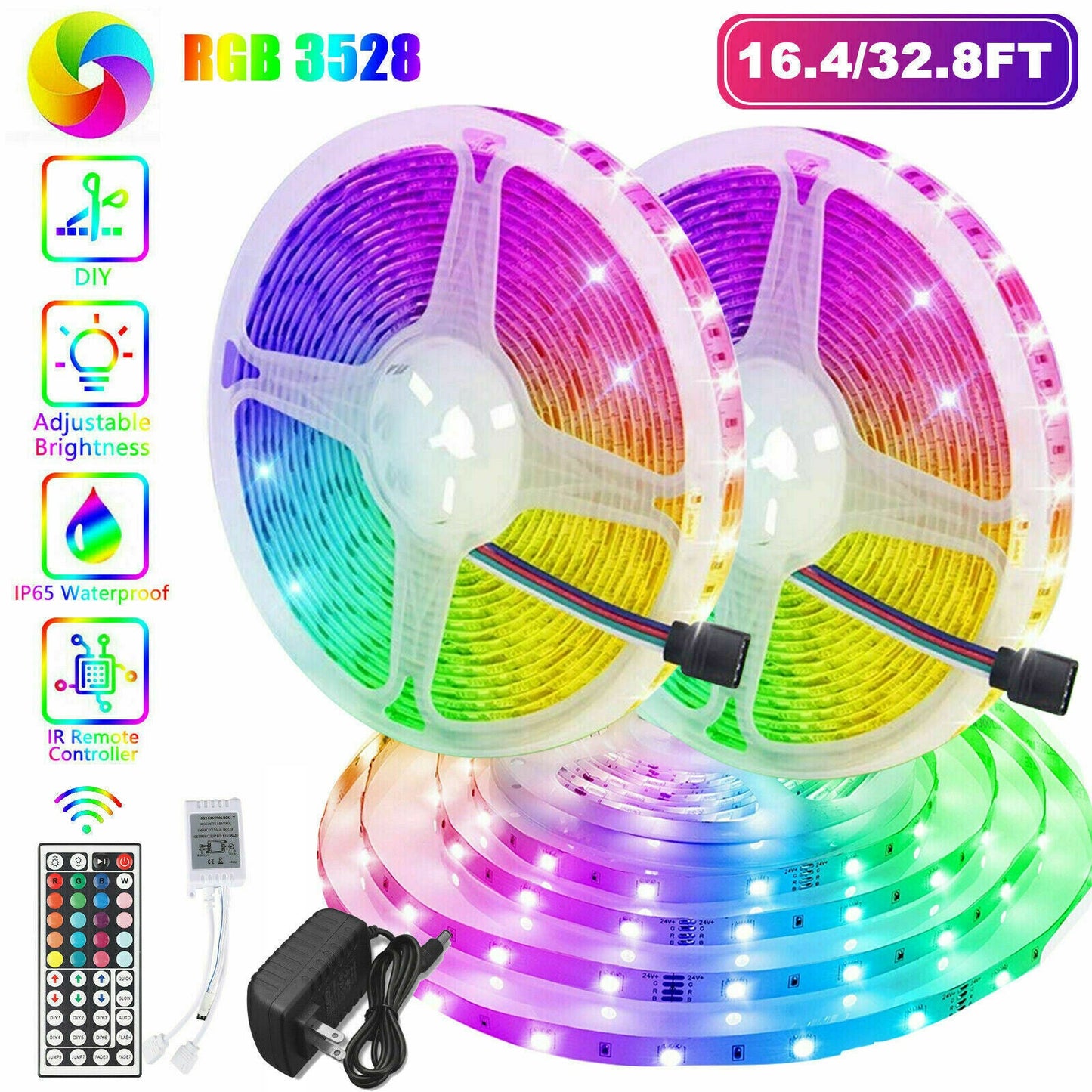 RGB LED Strip Lights — 32ft Color Changing Room & Gaming Setup